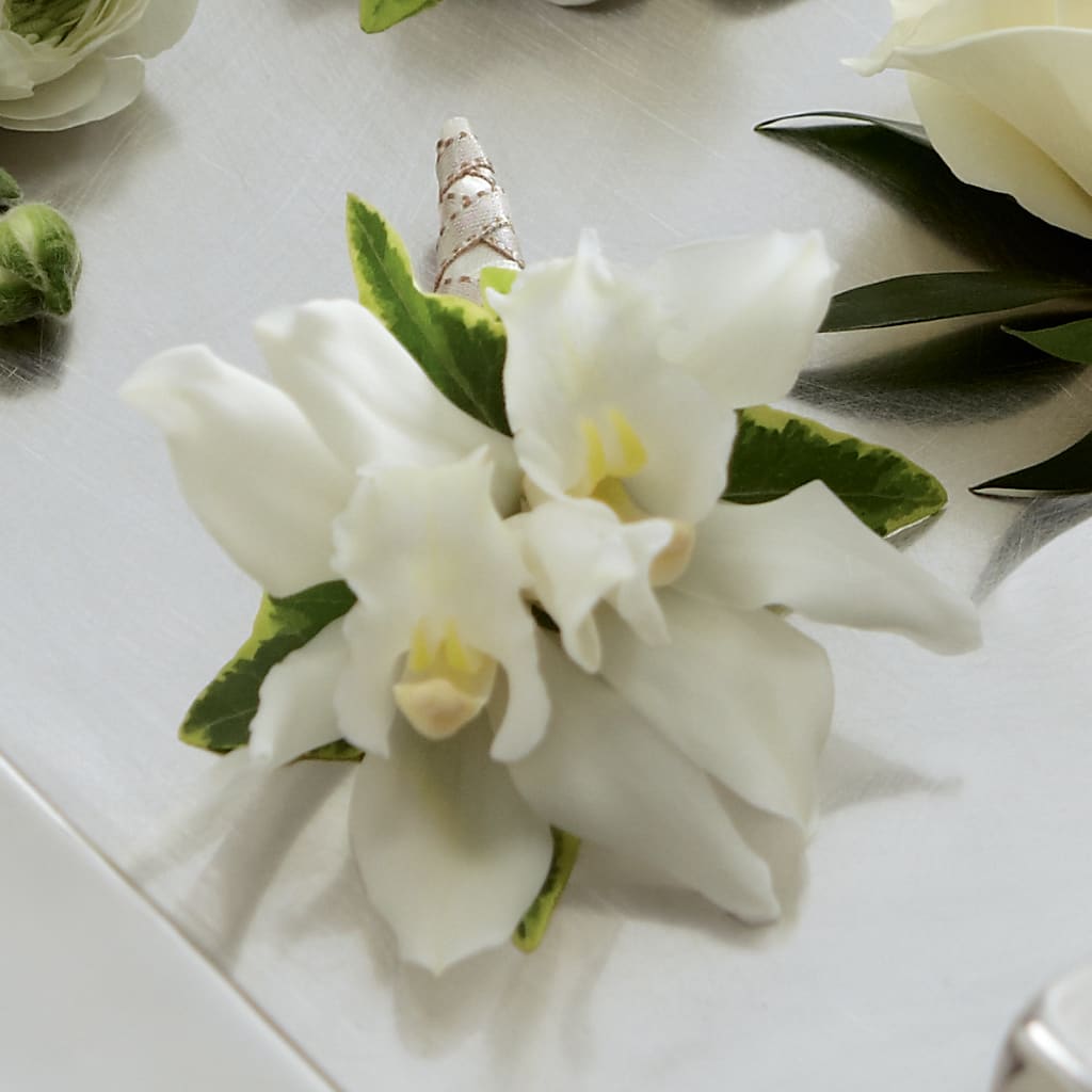 White Mini Cymbidium Boutonniere – Natural Flowers Llc, Centreville VA