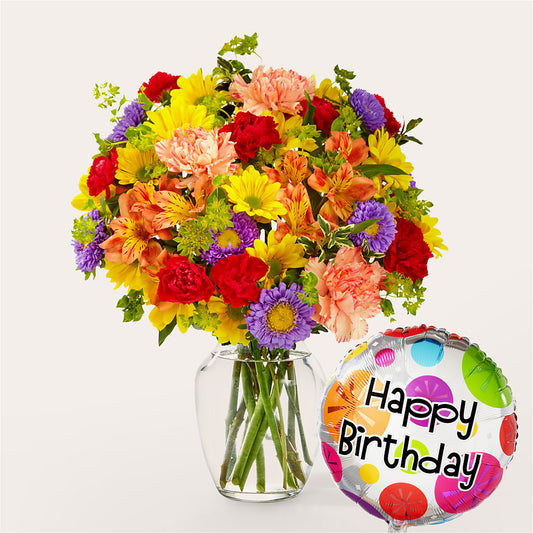 Kaleidoscope Bouquet with Birthday Balloon –  Natural Flowers Llc, Centreville VA