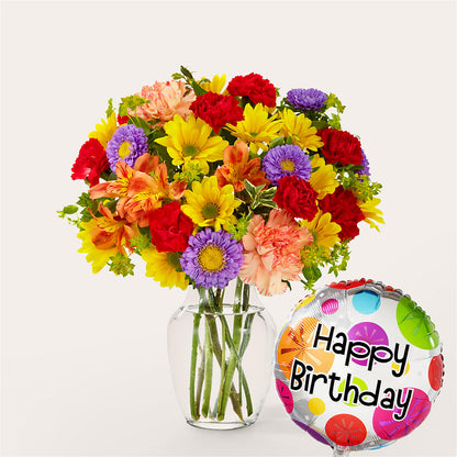 Kaleidoscope Bouquet with Birthday Balloon –  Natural Flowers Llc, Centreville VA