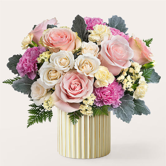 Blissful Moments Bouquet with Ivory Vase –  Natural Flowers Llc, Centreville VA