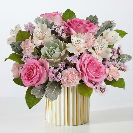 Dusty Rose Bouquet with Ivory Vase –  Natural Flowers Llc, Centreville VA