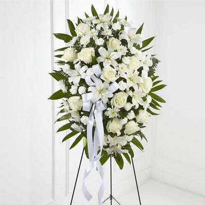 Exquisite Tribute Standing Spray-White Ribbon –  Natural Flowers Llc, Centreville VA