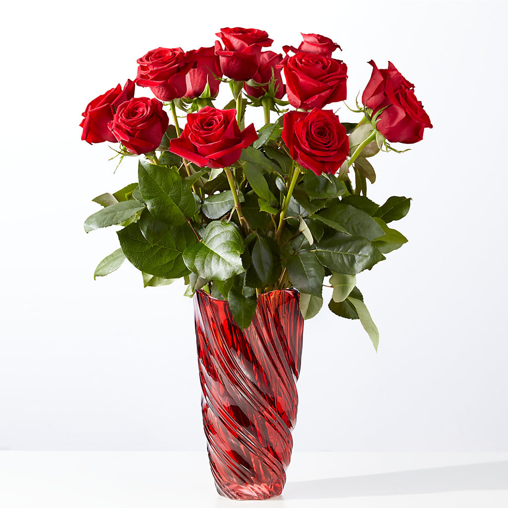 Classic Love Red Rose Bouquet with Luxe Swirl Vase –  Natural Flowers Llc, Centreville VA